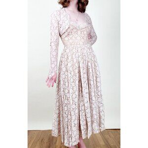 Vintage 50s Lace Midi Maxi Dress Set Formal Wedding Whimsigoth Regency Victorian